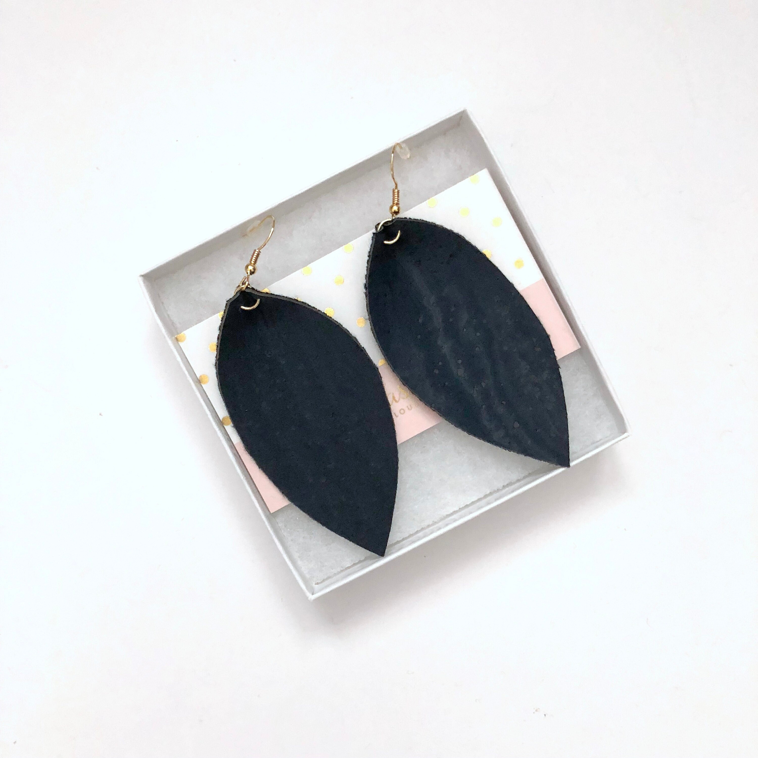 Navy Cork Statement Earrings Vegan Accessories Handmade Boho Etsy