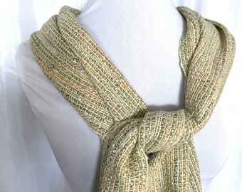 Autumn Sage Handwoven Scarf, Pale Green Hand Woven Scarf