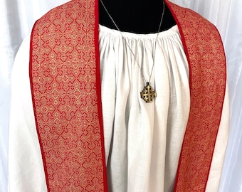 Red Clergy Stole for Pentecost, Ordination Stole, Handwoven Minister Stole, Liturgical Stole, Pastor Gift, Priest Gift