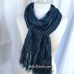 City Nights Handwoven Scarf, Elegant Blue Scarf