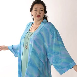 Plus Size Mother of Bride Dress Jacket Jade Turquoise Lavender Silk Tunic-Length Kimono Jacket Dress Custom Made Sizes 22/24 26/28 image 1