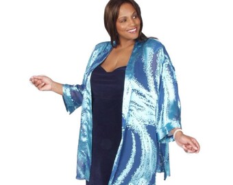 Plus Size Mother of Bride Dress Jacket Aqua Jade Turquoise Teal Silk Kimono Jacket Dress Custom Made Sizes 14 - 28