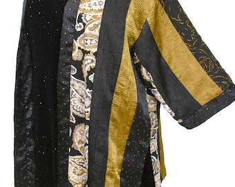 Plus Size Special Occasion Kimono Jacket Gold Black Ivory Paisley Dress Pants Custom Made Sizes 18/20, 22/24
