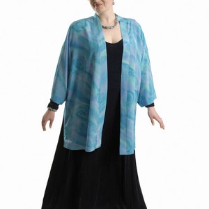 Plus Size Mother of Bride Dress Jacket Jade Turquoise Lavender Silk Tunic-Length Kimono Jacket Dress Custom Made Sizes 22/24 26/28 image 2