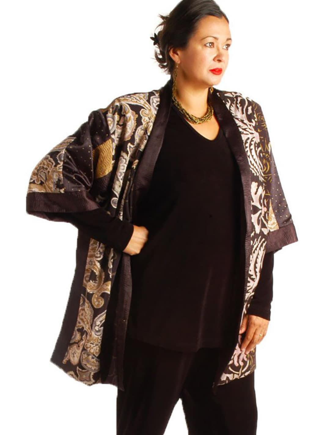 Plus Size Mother of Bride Dress Kimono Jacket Gold Black Ivory - Etsy