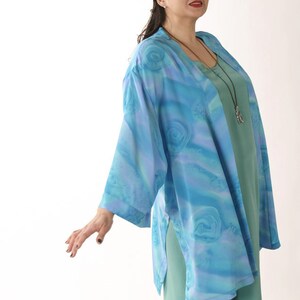 Plus Size Mother of Bride Dress Jacket Jade Turquoise Lavender Silk Tunic-Length Kimono Jacket Dress Custom Made Sizes 22/24 26/28 image 3