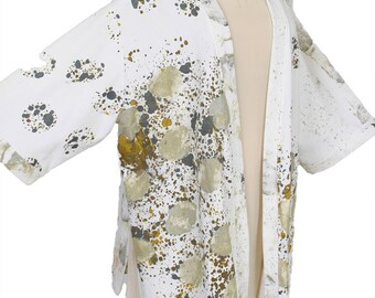Special Occasion Kimono Jacket Wearable Art White Black Taupe Grey Size 26/28
