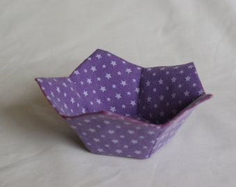 Handmade Fabric Bowl, Purple with white stars, Geometric Trinket Ring Dish, English Paper Pieced Patchwork, Christmas Gift