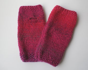 Tricot à la main, gants roses sans doigts, chauffe-poignets ombre, mitaines sans doigts Fuchsia, chauffe-mains pour femmes.