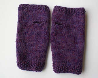 Hand Knit, Purple Fingerless Gloves, Mauve Indigo, Wrist Warmers, Fingerless Mitts, Womens Gloves.  Made to order