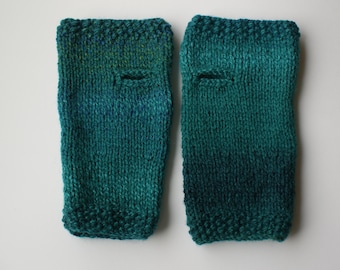 Hand Knit, Green Fingerless Gloves, Ombre Wrist Warmers, Fingerless Mitts, Womens Gloves.