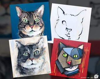 The Four Cats 4-Pack - Individual Prints of the Four Cats, Unframed, Four Size Options