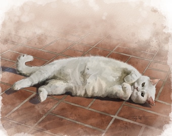 Lounging Cat, 8"x10" Art Print, Digital Artwork - CLEARANCE
