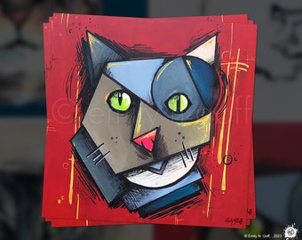 Cubism Cat Art Print, Unframed, Four Size Options