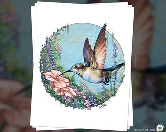 Hummingbird Spring, Art Print, Unframed - Three Size Options