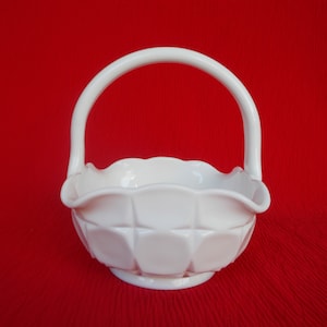Vintage Indiana Glass, Constellation Pattern, White Milk Glass, Square Basket, Rare, Wedding Basket, Made in the U.S.A. Excellent Condition