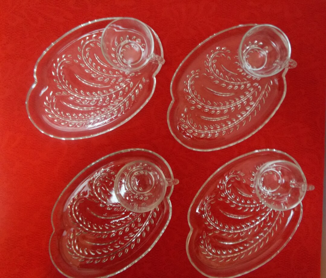 Vintage Snack Sets, Wheat Pattern, 4 Sets, Federal Glass, Homestead