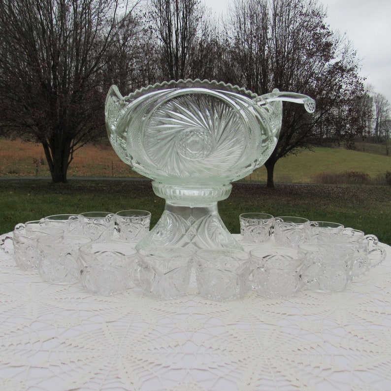 Punch Bowl Set Aztec Pattern Smith Glass Punch Bowl Stand Etsy