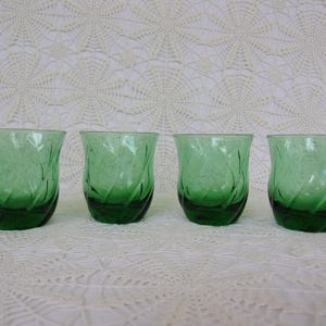 Vintage Anchor Hocking, Central Park Pattern, Forest Green Color, Vertical Wave, Double Old Fashioned, Set 4, Made USA, 1990s,  Excellent