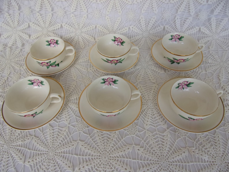 FREE SHIPPING Excellent Condition Set 36 Pc Modern Orchid Pattern Dinnerware Service for 6 Pagan City Pottery Made USA