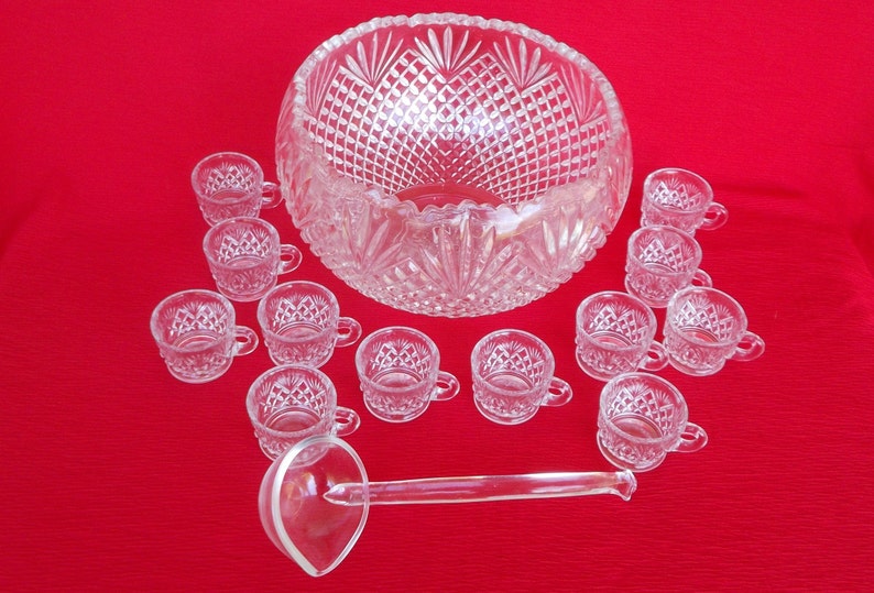 Punch Bowl Set L.E.Smith Pineapple Crystal Hand Made Etsy