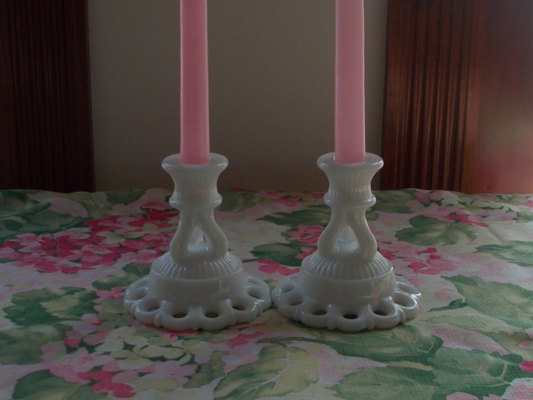 Vintage Milk Glass, Candle Holders, Rare West Moreland, Set of