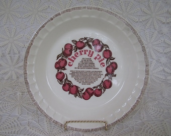 Vintage Pie Dish or Pie Plate, Made by Royal China, Cherry Pie Recipe Middle of Dish, Excellent Condition