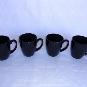Vintage Corelle City Block Mugs: Black Stoneware Coffee Cups, Set of 4