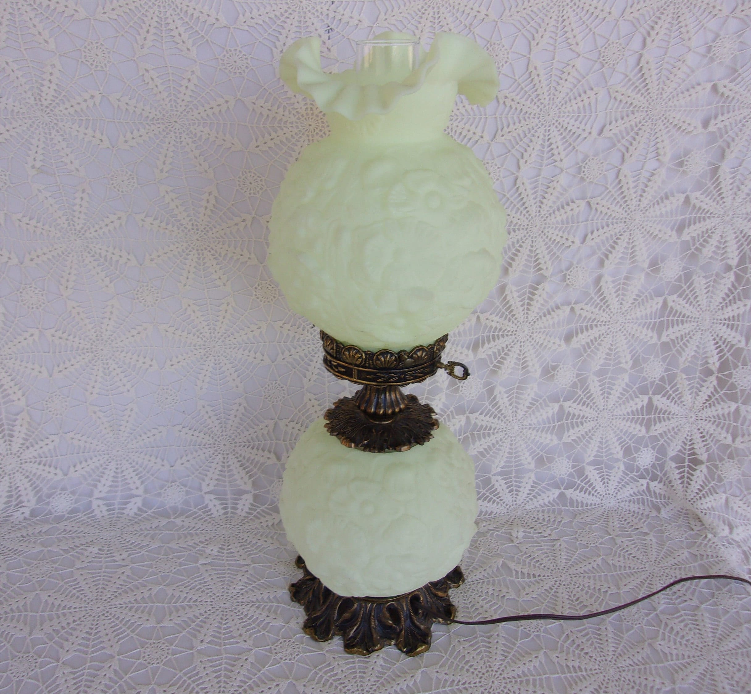 80'sヴィンテージ葡萄オブジェライト Vintage Fenton Gone With the Wind Amber Poppy Embossed Glass