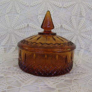 Vintage Princess Amber, Candy Dish, Diamond Prescut Glass, Indiana Glass, 1970s in USA, Excellent Condition