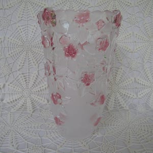 Vintage Mikasa Vase, Pink Dogwood Vase, Features Pink Dogwoods, Fine Crystal, Made in Germany, New, Excellent Condition