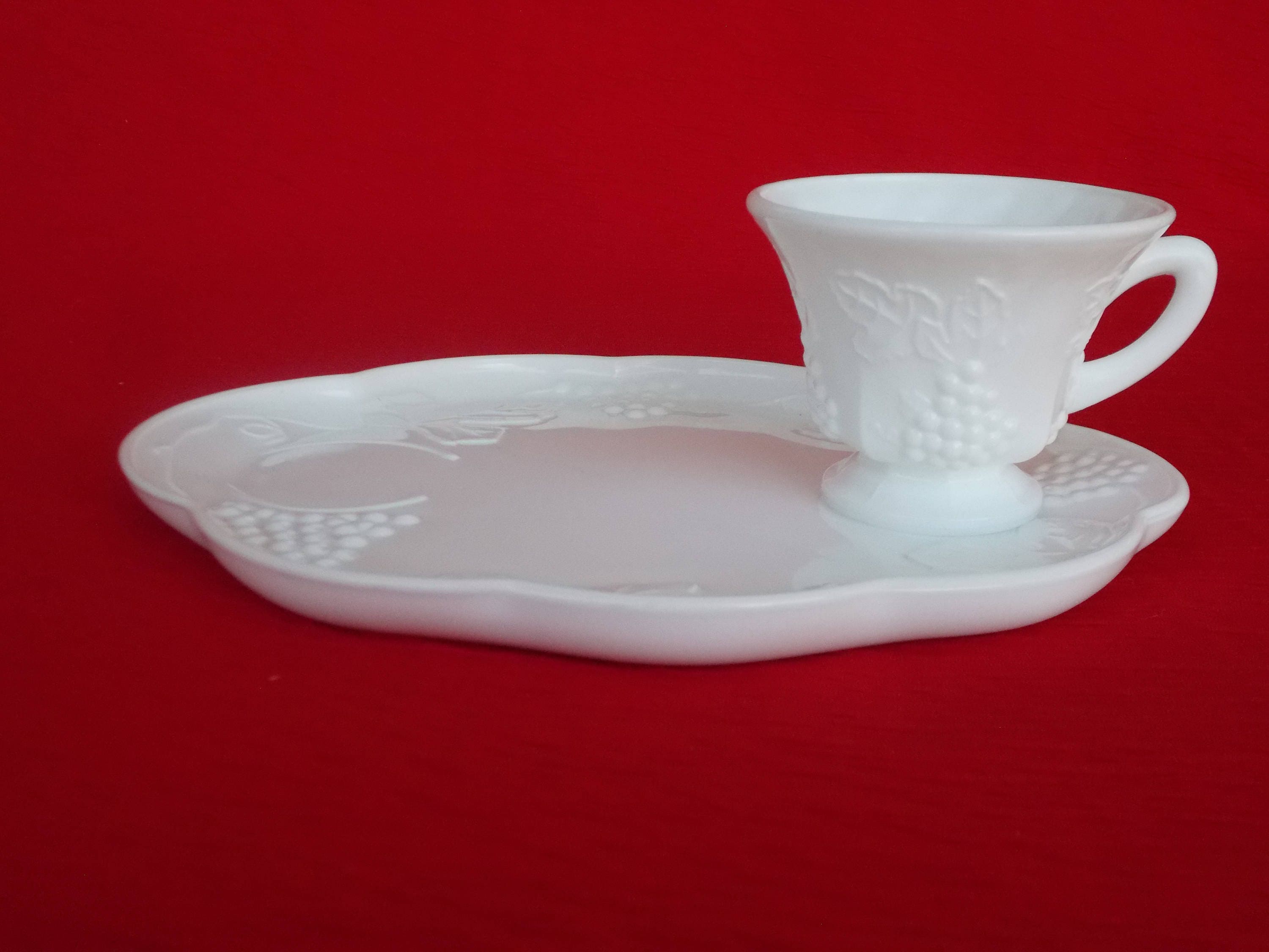 Vintage Milk Glass Snack Plates and Cups Grape Pattern 4 Etsy