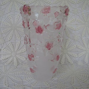 Vintage Mikasa Vase, Pink Dogwood Vase, Features Pink Dogwoods, Fine Crystal, Made in Germany, New, Excellent Condition