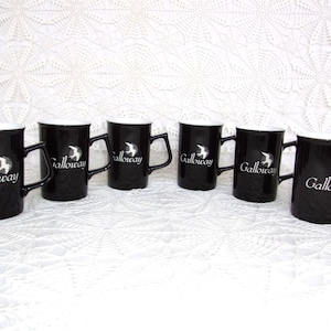 Vintage Galloway Mugs, Scottish Mug, Coffee, Tea, Set of 6 Mugs, Solid Black with White Lettering, New, Excellent Condition, FREE GIFT BOXED