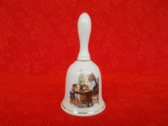 Vintage Norman Rockwell, Collector Bell, For a Good Boy, Genuine Porcelain, Trimmed 24 K Gold, Original Box, Made 1980s, Excellent Condition