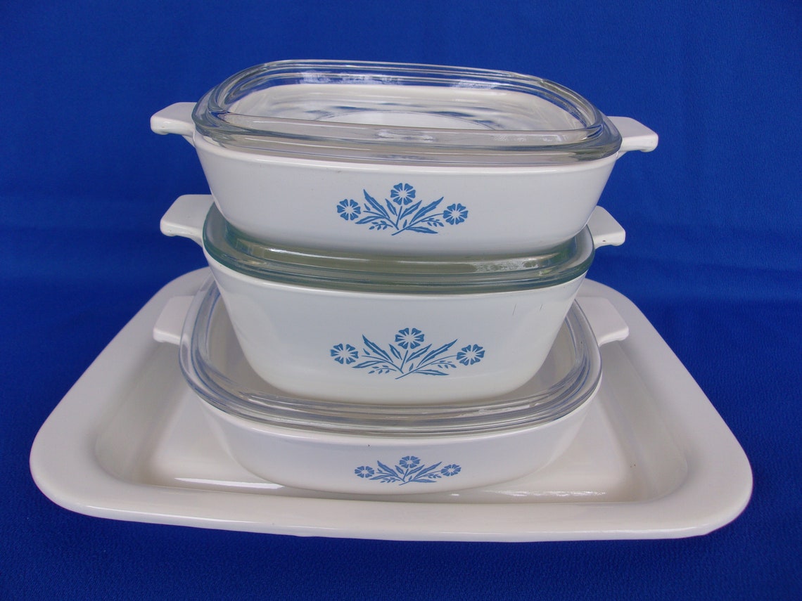 Corning Ware Cornflower Pattern Casserole Dishes w/Lids 3 Etsy