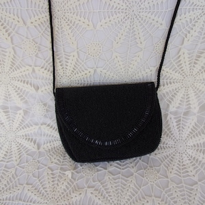 Evening Bag, Hand Made, La Regale, Black Beading, Black Fabric Lining, One Pocket Inside, Black Cord For Shoulder Bag Excellent Condition