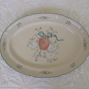 Vintage Heartland Oval Platter: Farm Scene with Geese, Made in Japan
