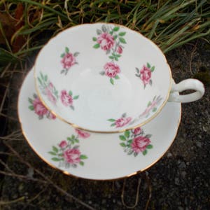 Vintage Royal Grafton Bone China, Cup and Saucer, Pink Roses with White Background, Made in England, Excellent Condition, FREE GIFT Boxed