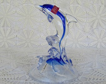 Vintage Cristal D Arques Dolphin, Cobalt Blue, Lead Crystal Figurine, New, Never Been Used, Excellent Condition