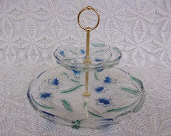 Vintage Mikasa Crystal Tidbit Tray, Bluebell Pattern, Made in Germany, Excellent Condition