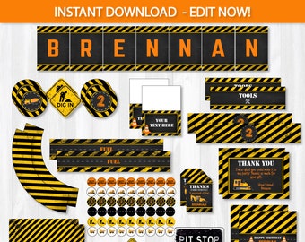 Construction Birthday Party, Construction Party Favors, INSTANTLY Downloadable and EDITABLE Files!!! - Construction Party Supplies