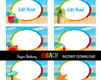 Pool Party Labels - Beach Party Labels - Instantly Downloadable and Editable File - Personalize at home with Adobe Reader or PicMonkey.com