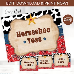 Western Party Signs - Western Sign - Country Western Party Supplies - Cowboy Party Signs - - Western Birthday Party Signs - Edit with Corjl