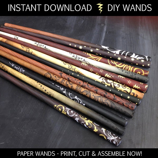 Wizard Wands! - 12 Paper Designs - INSTANT DOWNLOAD! No waiting! DIY Magic Wands - Just Print, Cut and Assemble!