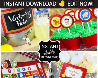 Farm Birthday Party, Farm Party, Barnyard Birthday, INSTANTLY Downloadble and EDITABLE Files!!! - Farm Party Supplies, Farm Birthday Supplie