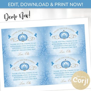 Cinderella Thank You Cards - Cinderella Cards - Cinderella Birthday Thank You Card - Cinderella Wedding - Edit with Corjl