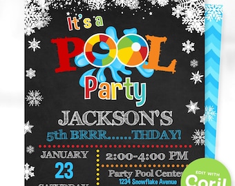 Pool Party Invitation - Swimming Pool Birthday Party - Winter Pool Party  - Winter Pool Invitation - Winter Swimming Party Template