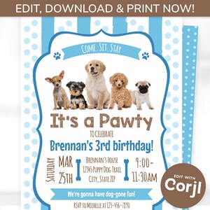 Puppy Invitations - Puppy Birthday Party Invitations - Puppy Themed Party Invitations - Dog Birthday - Edit with Corjl
