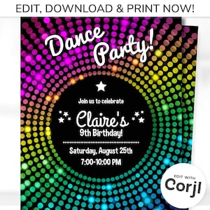 Einladung zur Tanzparty - Disco Einladungen zur Tanzparty - Disco-Geburtstagsfeier - Disco Dance - Bearbeiten Sie mit Corjl